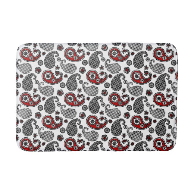 Tapis De Bain Motif Paisley, noir, blanc et rouge (Devant)