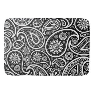 Tapis De Bain Motif Paisley, Persian Paisley, noir et blanc
