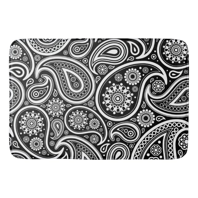 Tapis De Bain Motif Paisley, Persian Paisley, noir et blanc (Devant)