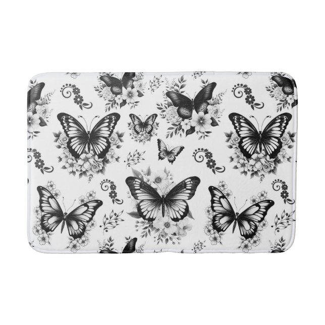 Tapis De Bain Motif Papillon Noir Blanc (Devant)