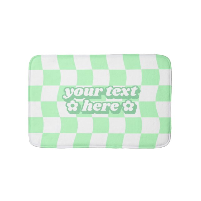 Tapis De Bain Motif Pastel Green White Checkerboard Slogan (Devant)
