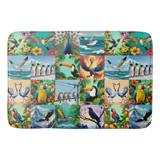 Tapis De Bain Motif patchwork d'oiseaux  (Devant)