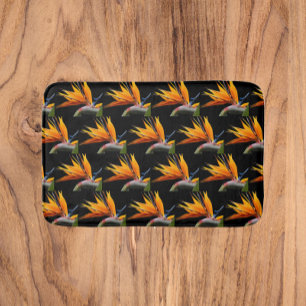 Tapis De Bain Motif Plante Orange Bird of Paradise sur Noir