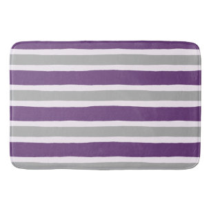 Tapis De Bain Motif pourpre et gris moderne de rayure