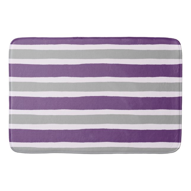 Tapis De Bain Motif pourpre et gris moderne de rayure (Devant)