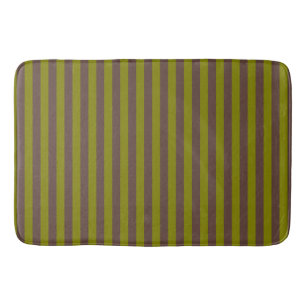 Tapis De Bain Motif rayé en chocolat brun et vert olive