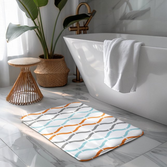 Tapis De Bain Motif rayures funky bleu, gris et orange (Créateur téléchargé)