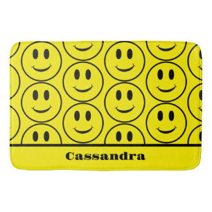 Tapis De Bain Motif rétro Yellow Happy Face souriant