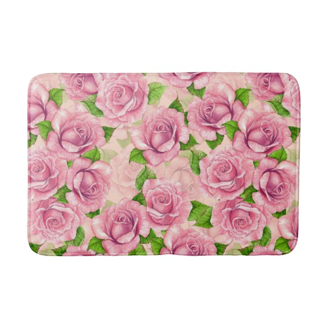Tapis De Bain Motif rose d'aquarelle rose (Devant)