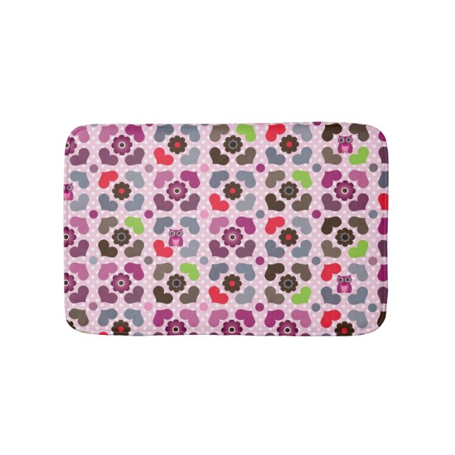 Tapis De Bain motif rose de fleurs et de hiboux (Devant)