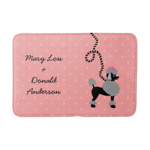 Tapis De Bain Motif rose de jupe de caniche rétro et noir de le