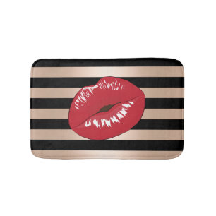 Tapis De Bain motif rose de rayures de noir d'or de lèvres