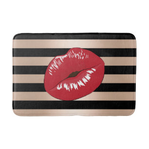 Tapis De Bain motif rose de rayures de noir d'or de lèvres