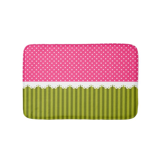 Tapis De Bain Motif rose mignon de rayures de vert de point de (Devant)