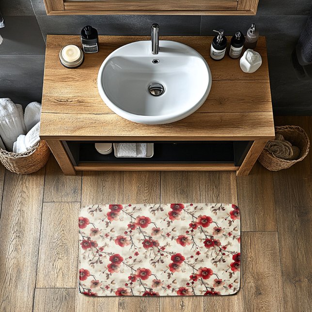 Tapis De Bain Motif rouge Bourgogne rose (Créateur téléchargé)