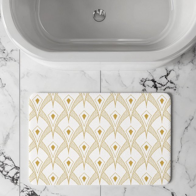Tapis De Bain Motif sans couture art-déco or et blanc 3 (Créateur téléchargé)