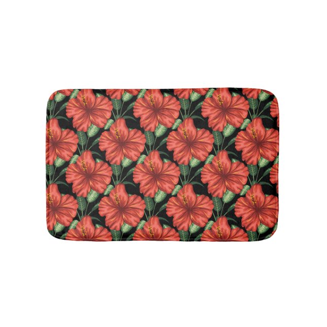 Tapis De Bain Motif sans couture Fleurs rouges tropicales feuill (Devant)