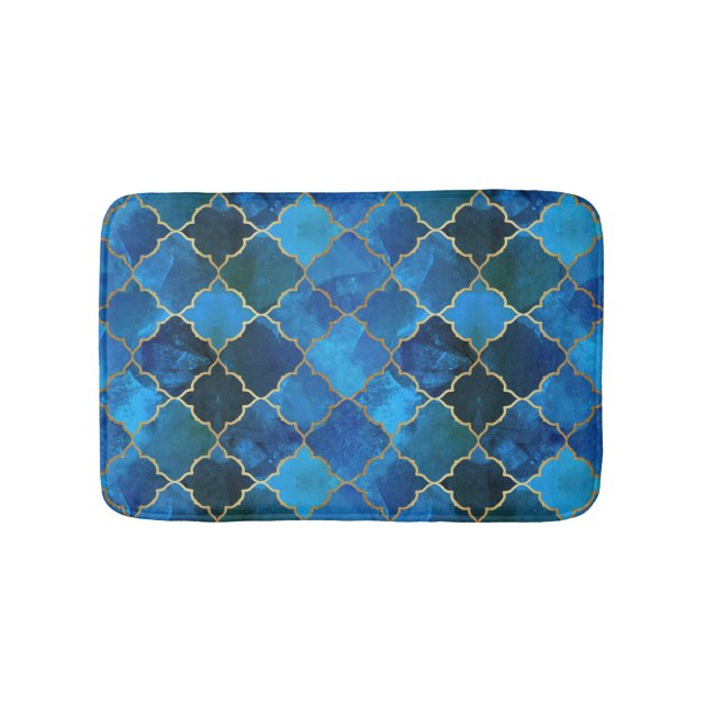 Tapis De Bain Motif Sapphire Gemstone & Gold Marocain Carrelage (Devant)