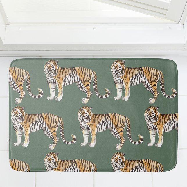 Tapis De Bain Motif sauvage des tigres d'aquarelle tropicale mod (Créateur téléchargé)