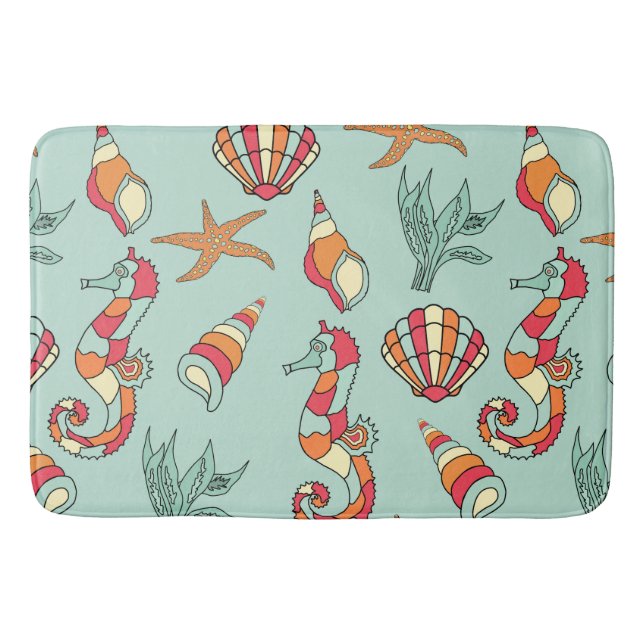 Tapis De Bain Motif Seahorse et Seashell Turquoise (Devant)