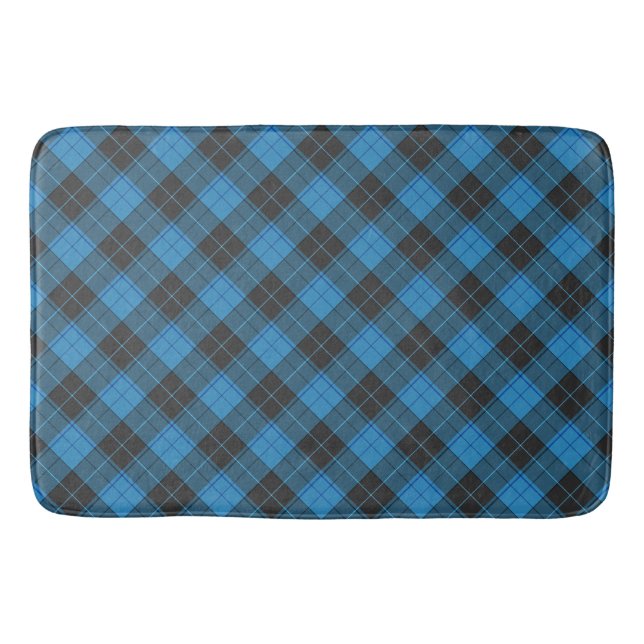 Tapis De Bain Motif Tartan Simple en Bleu Foncé (Devant)