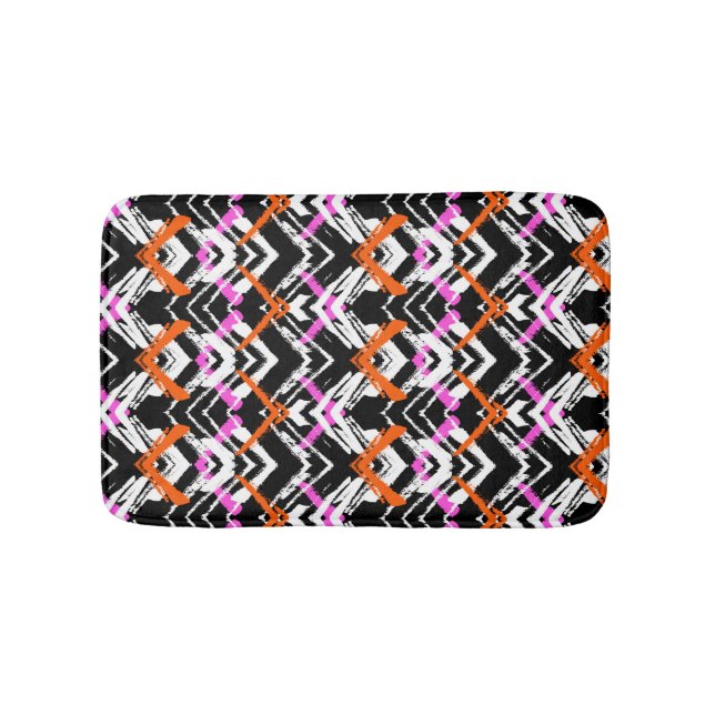 Tapis De Bain Motif tiré par la main noir, orange, et rose de (Devant)