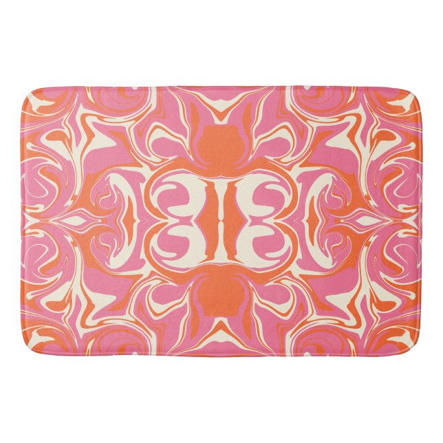 Tapis De Bain Motif torride en rose, orange et crème (Devant)