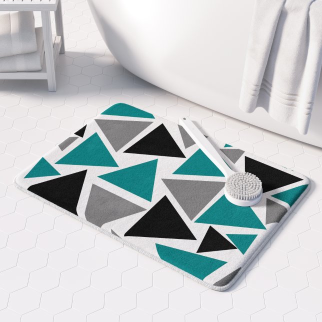 Tapis De Bain Motif Triangle Moderne Gris Sarcelle Noir Blanc (Créateur téléchargé)