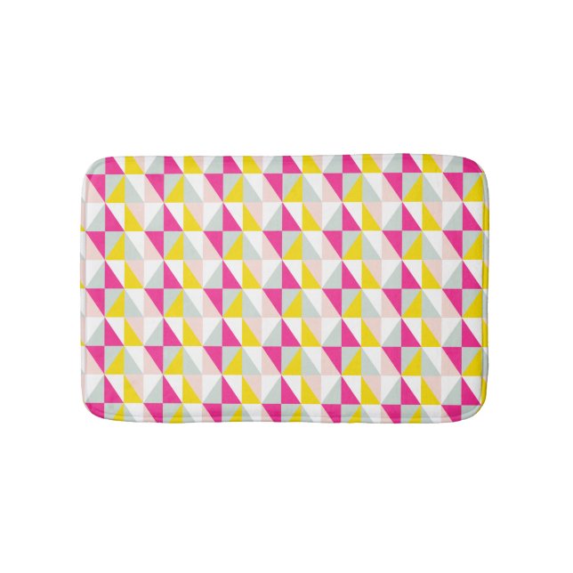Tapis De Bain Motif Triangles Géométriques Rose Et Jaune (Devant)