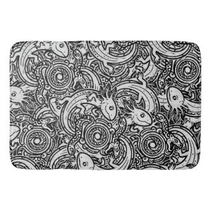 Tapis De Bain Motif tribal aztèque Axolotl Xolotl noir et blanc