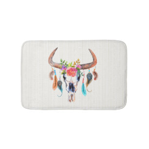 Tapis De Bain Motif Tribal Beige Et Taureau
