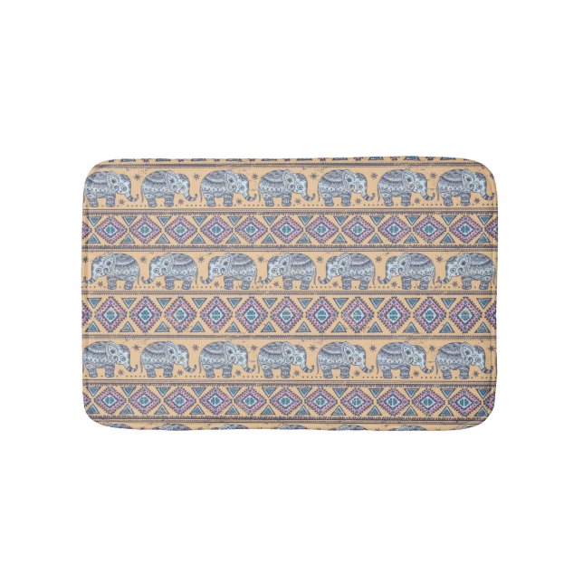 Tapis De Bain Motif tribal d'éléphant ethnique bleu (Devant)
