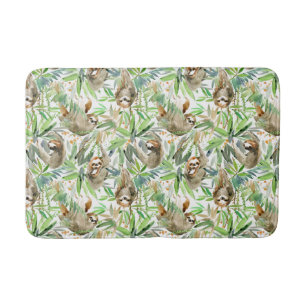 Tapis De Bain Motif tropical de paresse d'aquarelle