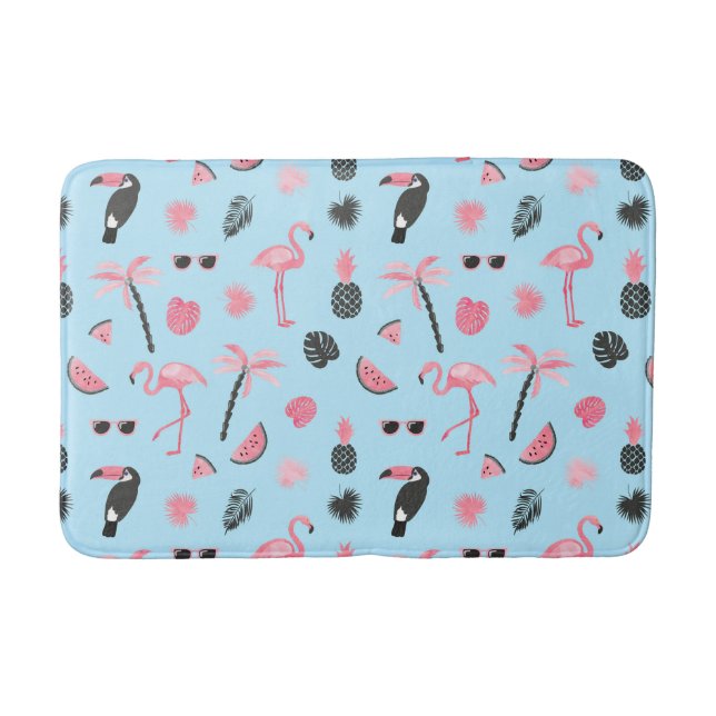 Tapis De Bain Motif tropical d'été rose et bleu (Devant)