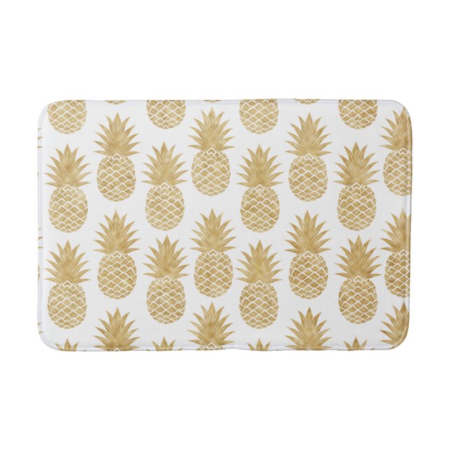 Tapis De Bain Motif tropical élégant d'ananas d'or blanc (Devant)