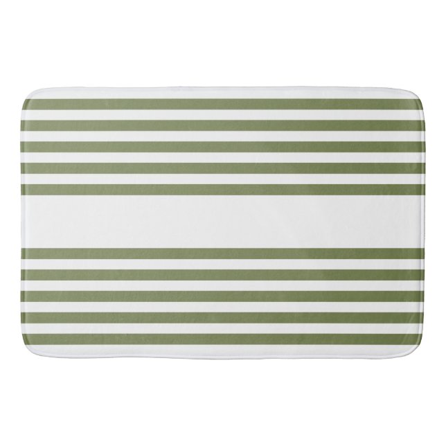 Tapis De Bain Motif vert olive et blanc cinq bandes (Devant)