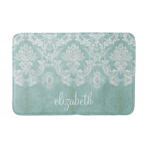 Tapis De Bain Motif vintage de damassé de bleu glacier avec la
