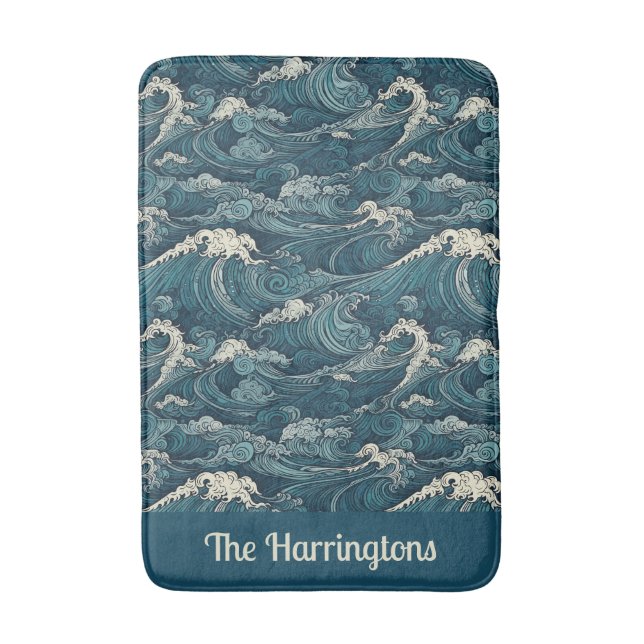 Tapis De Bain Motif Waves de nom personnalisé (Devant (Vertical))