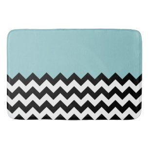 Tapis De Bain Motif Zigzag noir et blanc, Chevron, Bleu