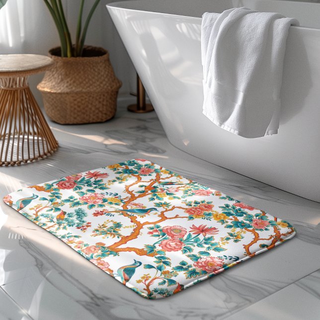 Tapis De Bain Motifs d'inspiration asiatique, Fleurs colorées oi (Créateur téléchargé)