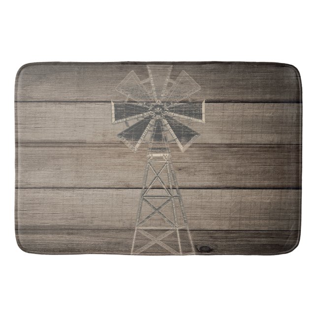 Tapis De Bain Moulin à vent rustique en bois vieilli (Devant)