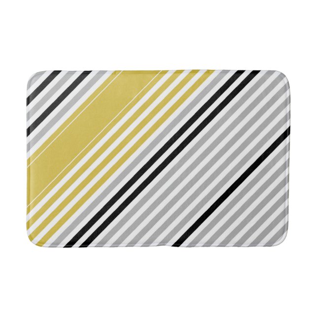 Tapis De Bain Moustard jaune, gris, noir, rayures blanches (Devant)