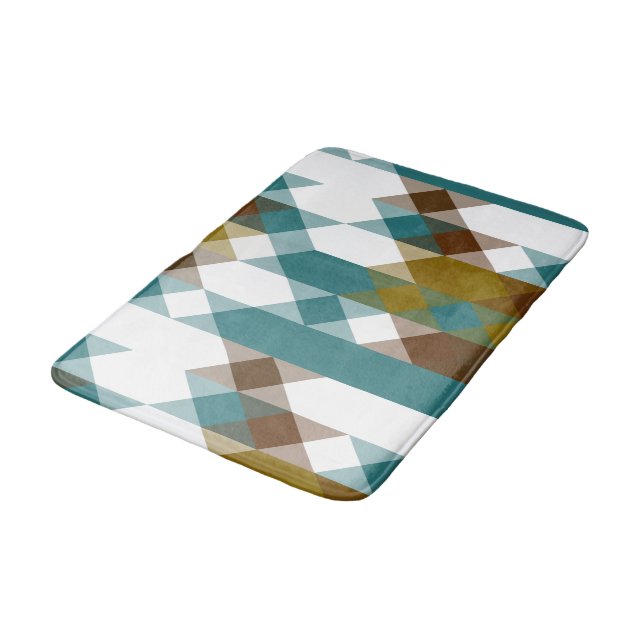 Tapis De Bain moutarde épicée, jade délavé, blanc et noix de mus (Angle)