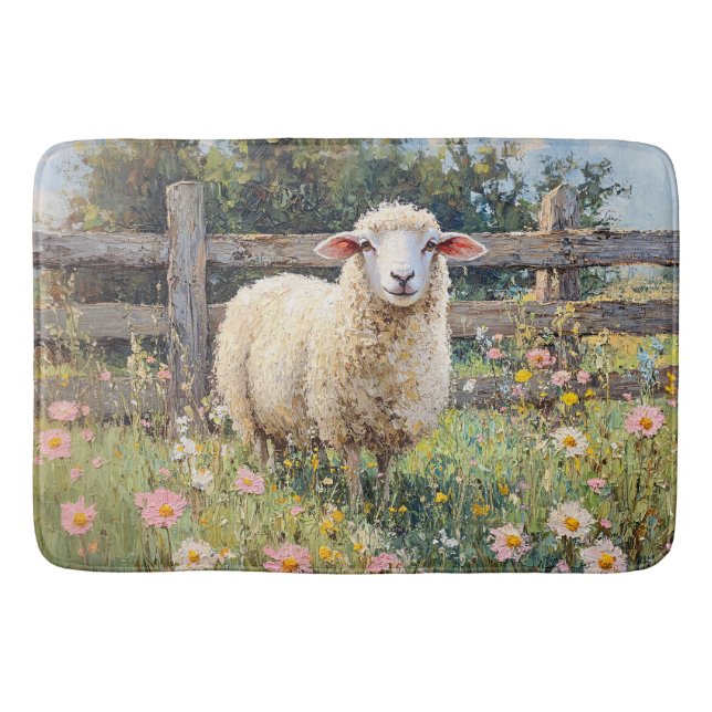 Tapis De Bain Moutons de printemps avec peinture Fleur sauvage (Devant)
