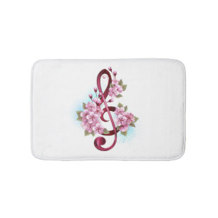 Tapis De Bain Musical treble clef notes with sakura flowers
