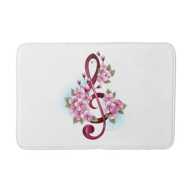 Tapis De Bain Musical treble clef notes with sakura flowers (Devant)