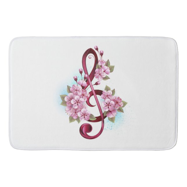 Tapis De Bain Musical treble clef notes with sakura flowers (Devant)