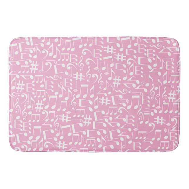 Tapis De Bain Musique Danse Notes Blanches Rose Pâle (Devant)