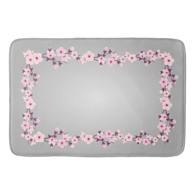 Tapis De Bain Nappe Fleurs de Cerisier Rose Gris (Devant)