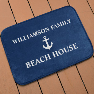 Tapis De Bain Nautical Beach House Nom de famille Ancre Navy Blu